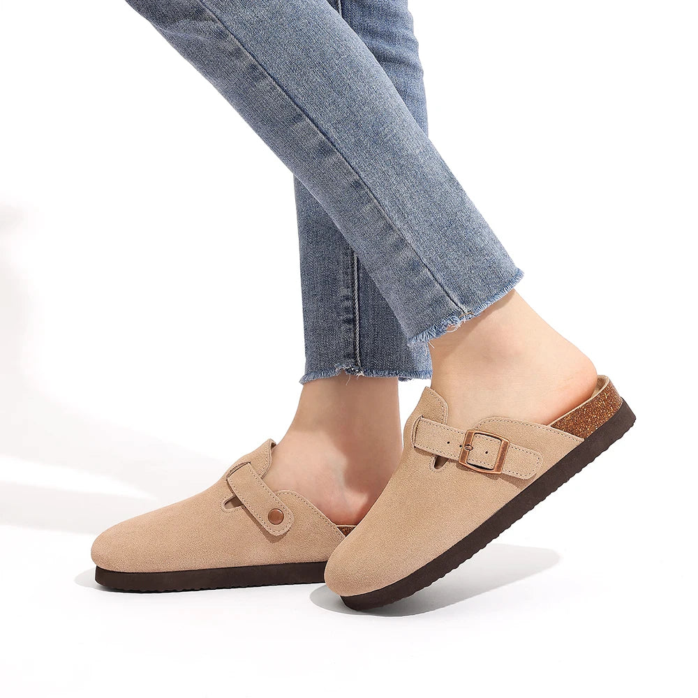 Goosecret Men Cow Suede Clogs Soft Cork Footbed Men Mules Slippers Fashion Men House Sandals With Arch Support Men Beach Sandals
