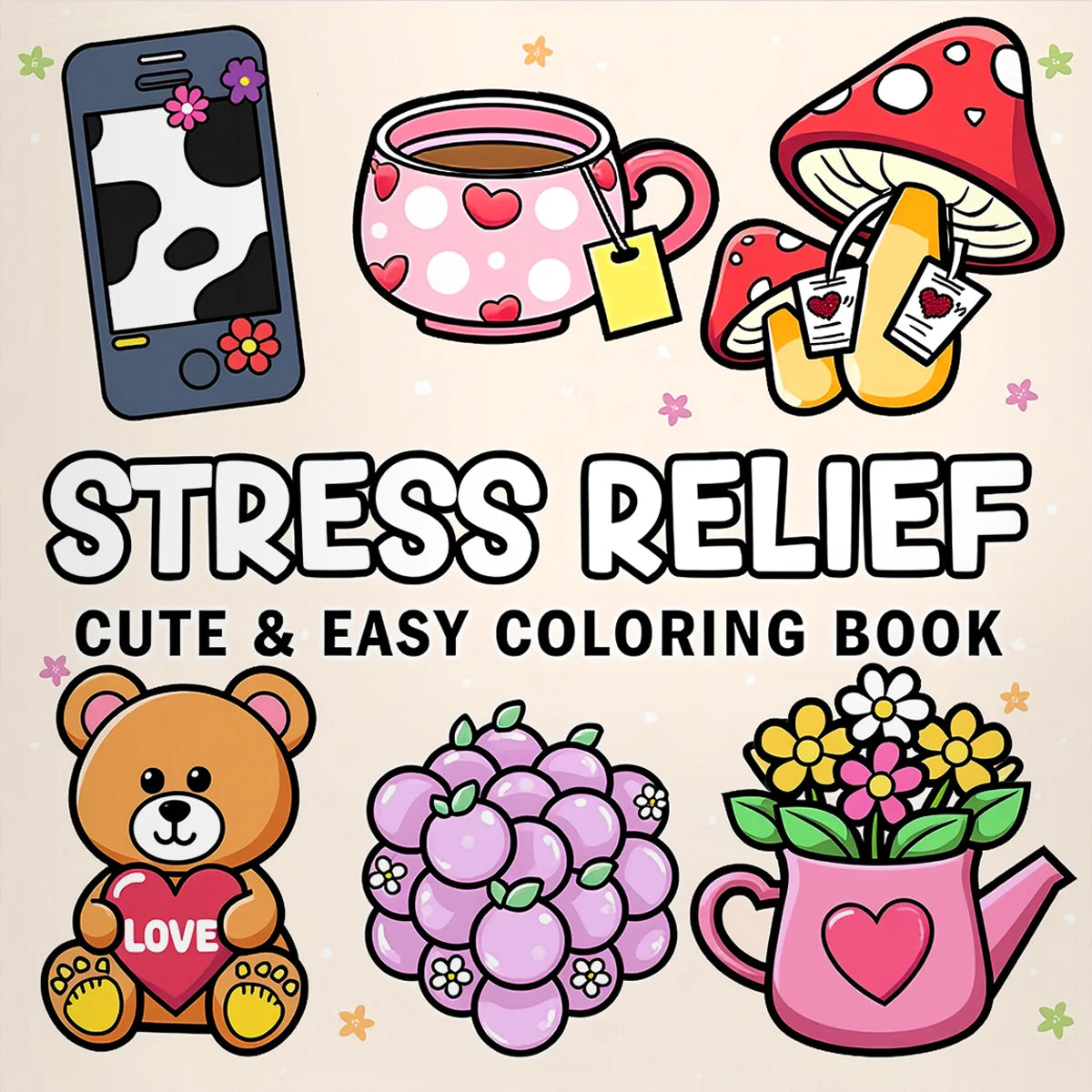 Stress Relief Cute & Easy Coloring Book for Adults and Teens - 24 Pages Adult Picture Book Emotional Release Drawing Books