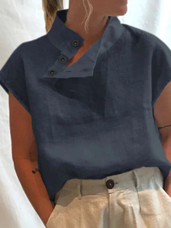 Women's Cotton Linen Stand Collar Blouse