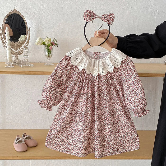 2026 New Spring Sister Dress Kids Princess Dresses Long Sleeved Cotton Print 2-7Yrs Girl Party Dress Baby Girl Romper