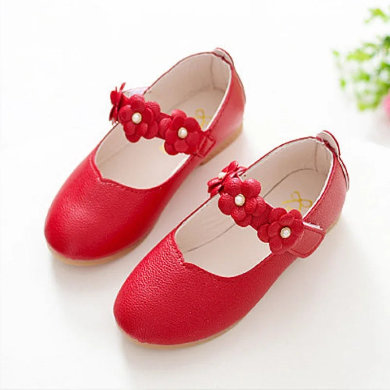 Girls Breathable Leather Princess School Shoes | Flat Dress Shoes for Kids Sizes 21–36