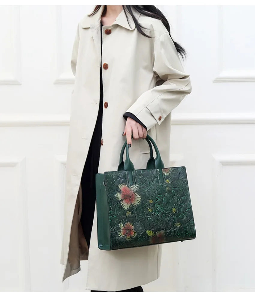 Women's Embossed Floral PU Shoulder Bag