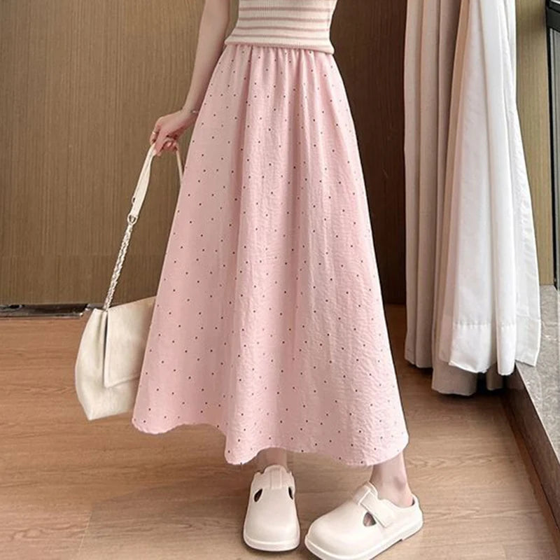 Women's High Waist Pleated A-Line Midi Skirt