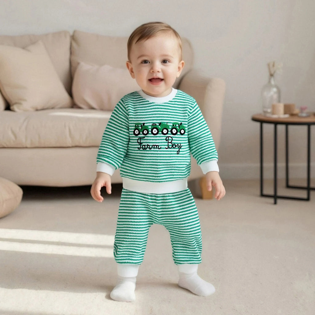 Baby Boy Truck Embroidery Striped Sweatshirt & Joggers Set