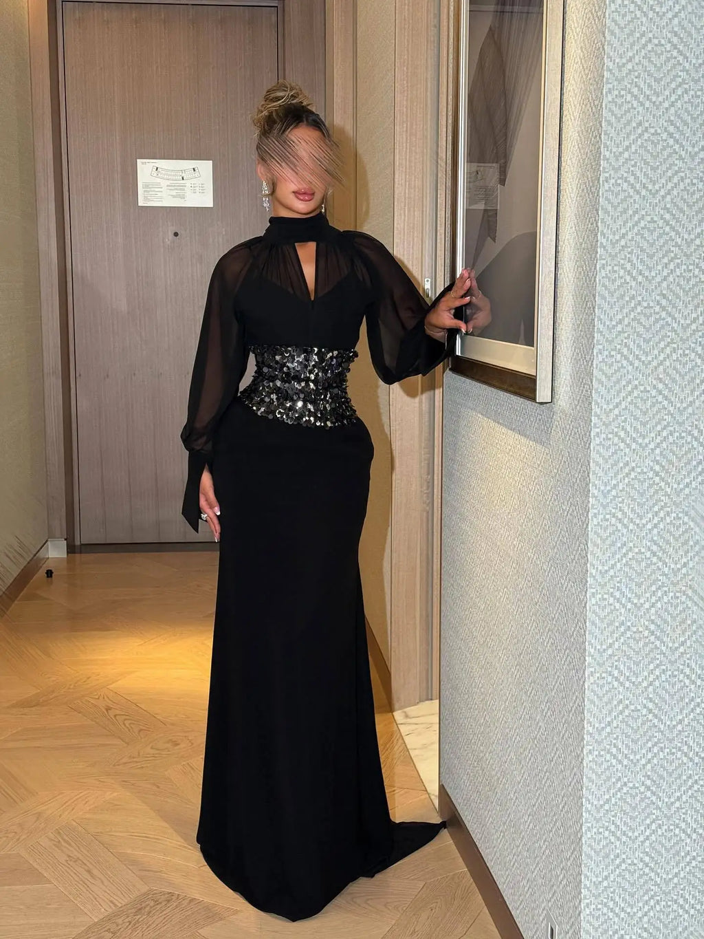 2026 Autumn Winter New Women's Clothing Middle East Chiffon Sequin Waist Dress Gown