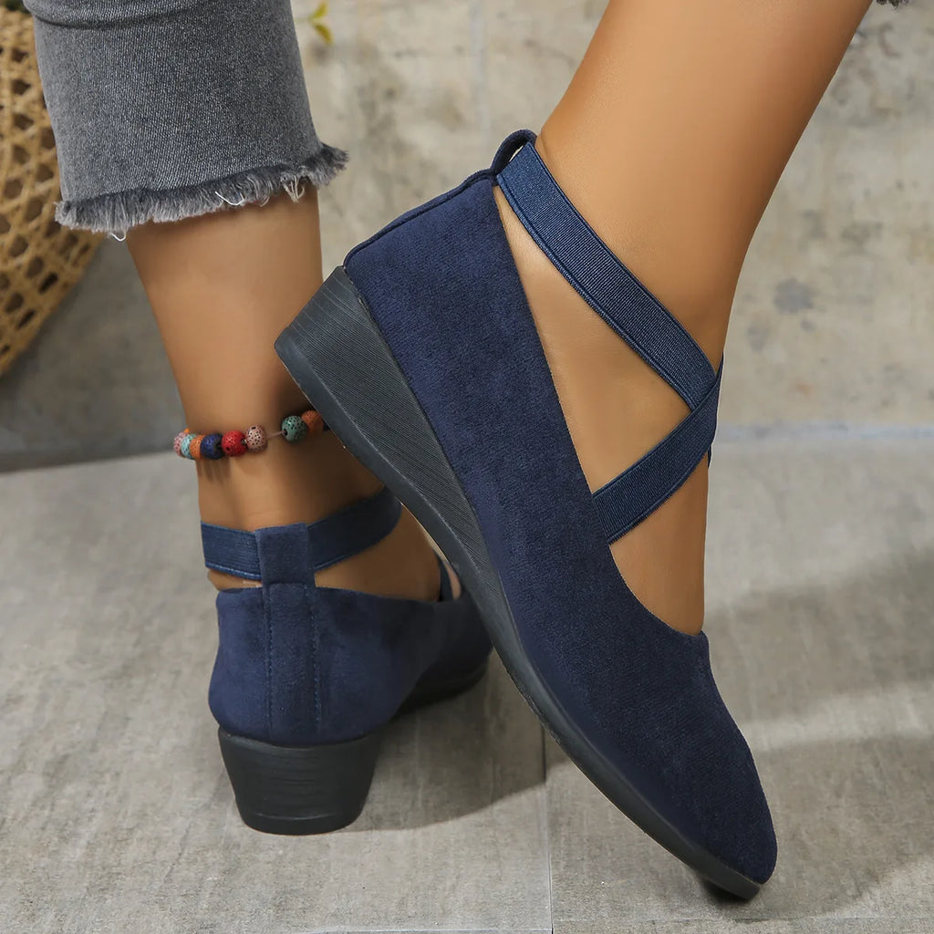 Women's Wedge Heel Pointed Toe Ankle Strap Pumps