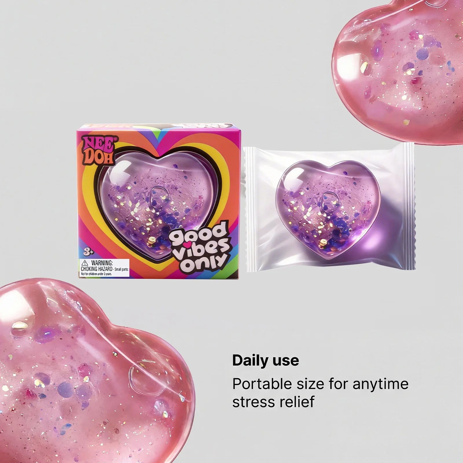 Needoh Heart Shape Squishy Stress Relief Toy | Soft & Portable Palm Fidget