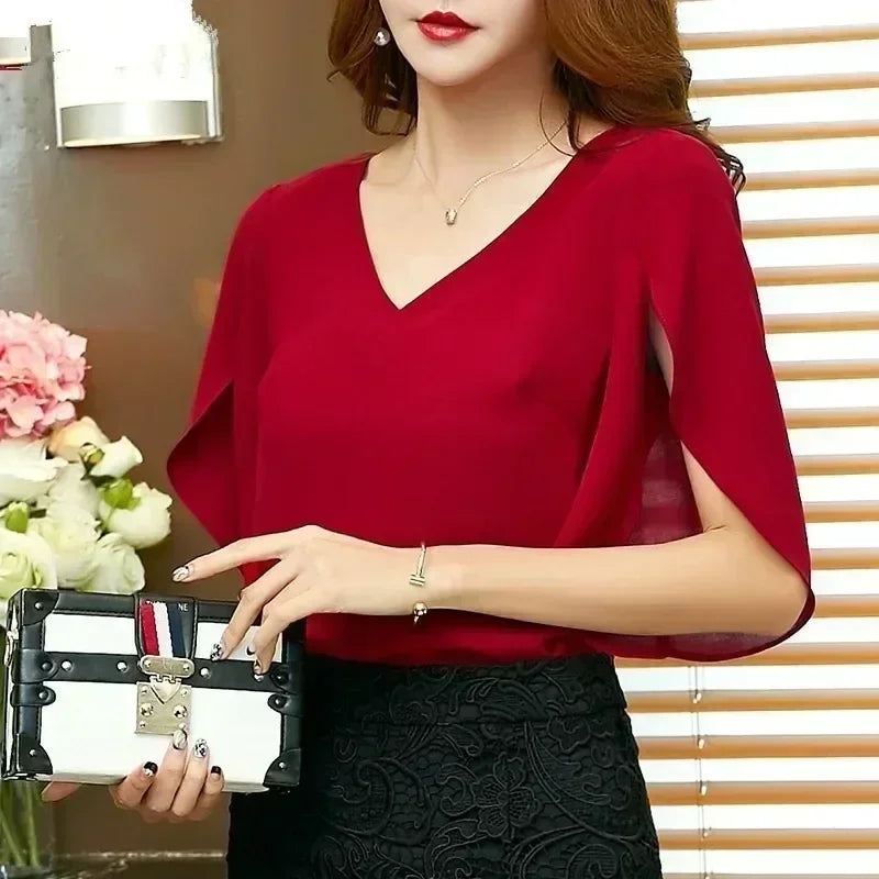 Women's Ruffled V-Neck Chiffon Blouse