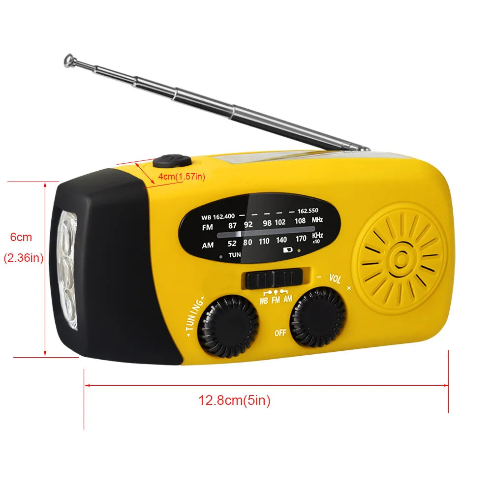 Emergency Weather 2000mAh Radio Portable Emergency Solar Radio Hand Crank Self Powered Phone Charger 3 Led Flashlight Am Fm