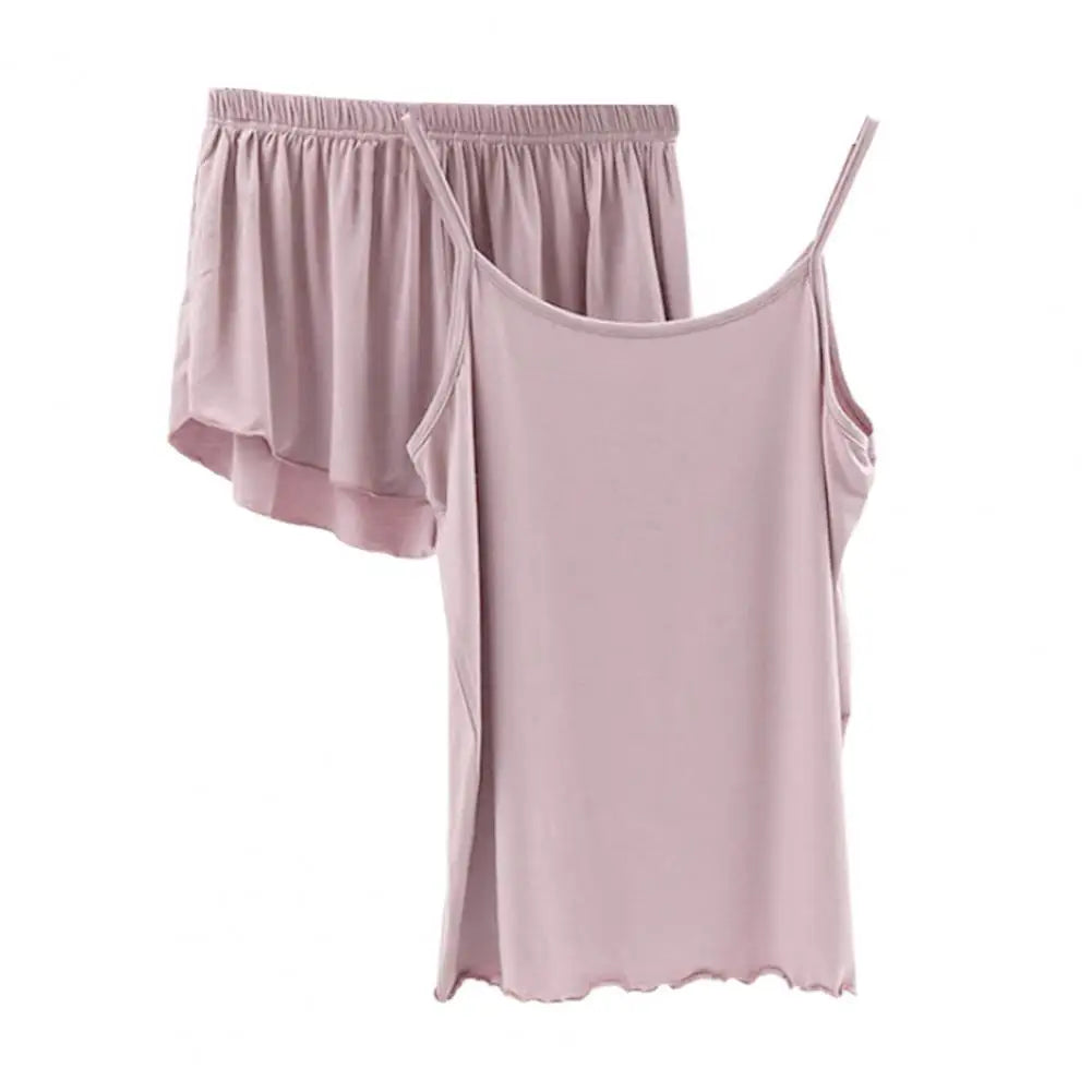 2 Pcs/Set Lounge Women Summer Pajamas Solid Color Sleeveless Camisole Shorts Lady Pajamas for Women Sleepwear Set