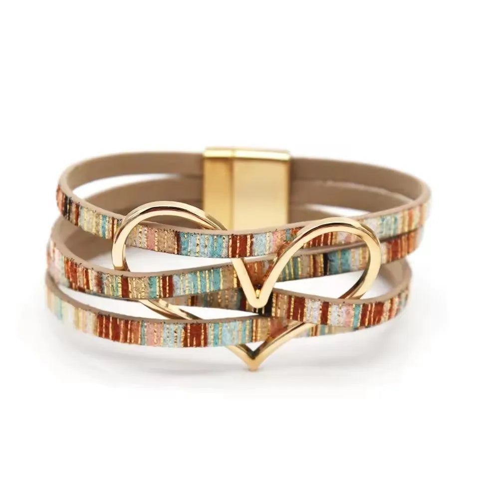 Women's Multilayer Leather Wrap Bracelet – Magnetic Clasp Wide Bangle | Punk Fashion Jewelry