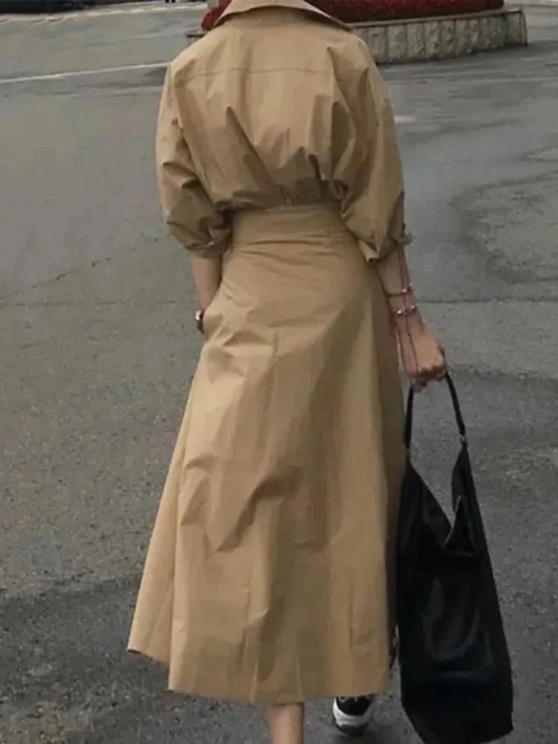 Women's Summer Long Dresses 2026 Spring Fall New Clothes Blue Puff Sleeves Botton Simple Casual Maxi Shirts Dresses for Women