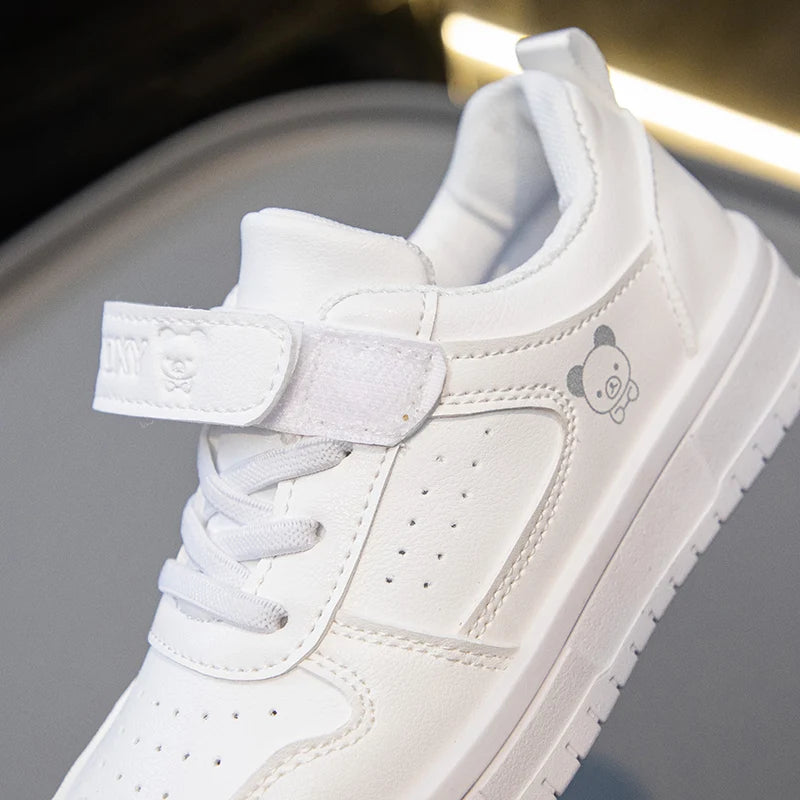 Kids' Unisex White Waterproof PU Leather Board Sneakers