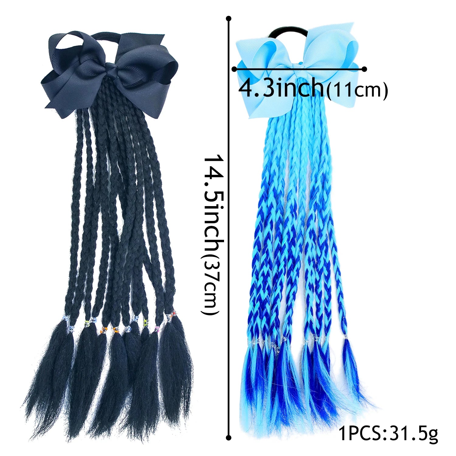 Girls Hair Bows Dirty Braids Colorful Twist Tie Wigs Ponytail Kids Hair Accessories 4'' Hair Bows Rubber Bands Princess Headwear