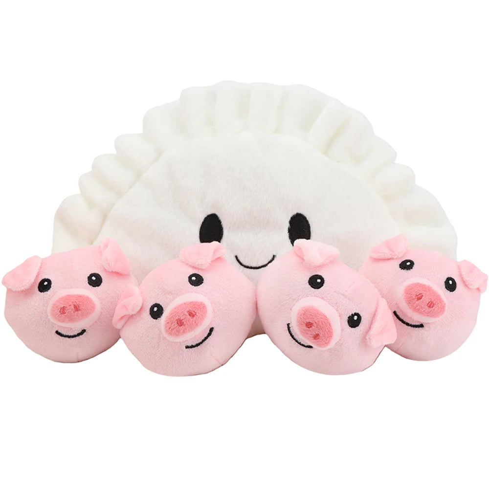Cute Pork Dumplings Plush Toys Soft Stuffed Cartoon Chinese Food Doll A Dumpling with Four Pork Dolls Kids Toys Birthday Gifts