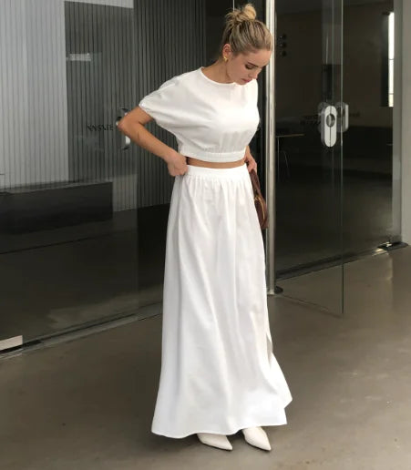 2026 Women Fashion Summer Top Shirt Two Piece Clothing Set White Black