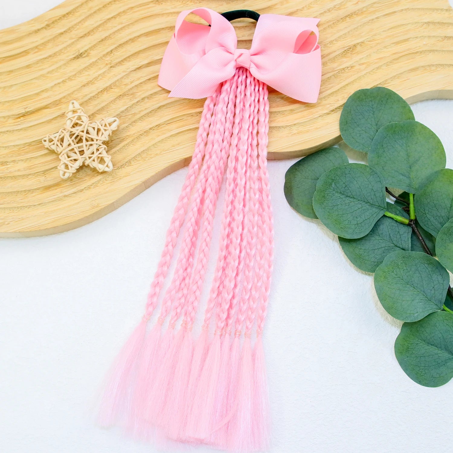 Girls Hair Bows Dirty Braids Colorful Twist Tie Wigs Ponytail Kids Hair Accessories 4'' Hair Bows Rubber Bands Princess Headwear