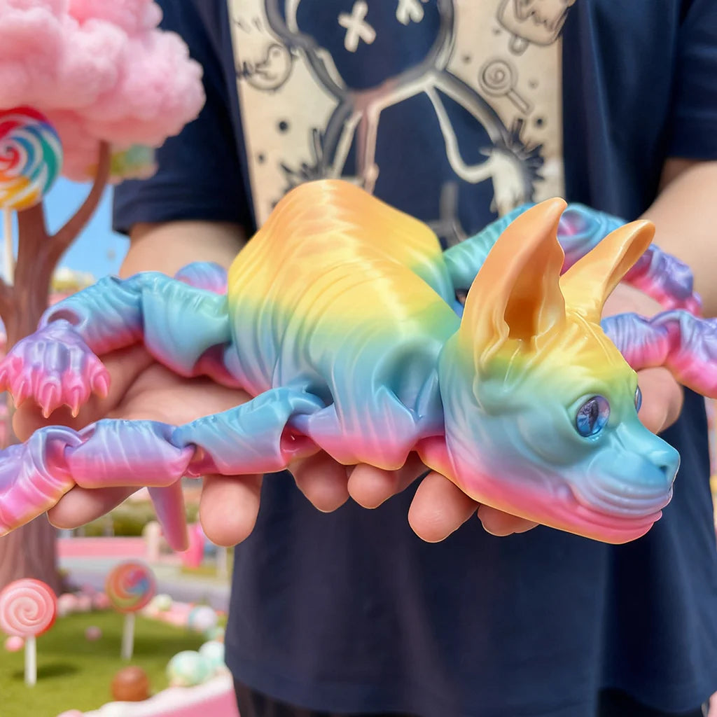 6-Pack 3D Printed Hairless Cat Statues | Flexible Colorful Animal Figures | Home & Office Decor