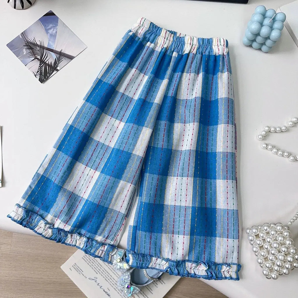 Toddler Girls Checkered Sleeveless Top & Wide-Leg Pants Set