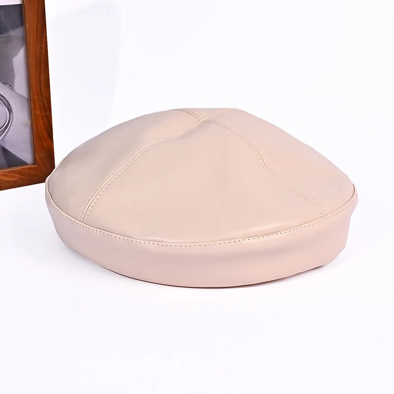 Women's Leather Octagonal Beret – Versatile Painter's Hat for Spring & Fall | One Size