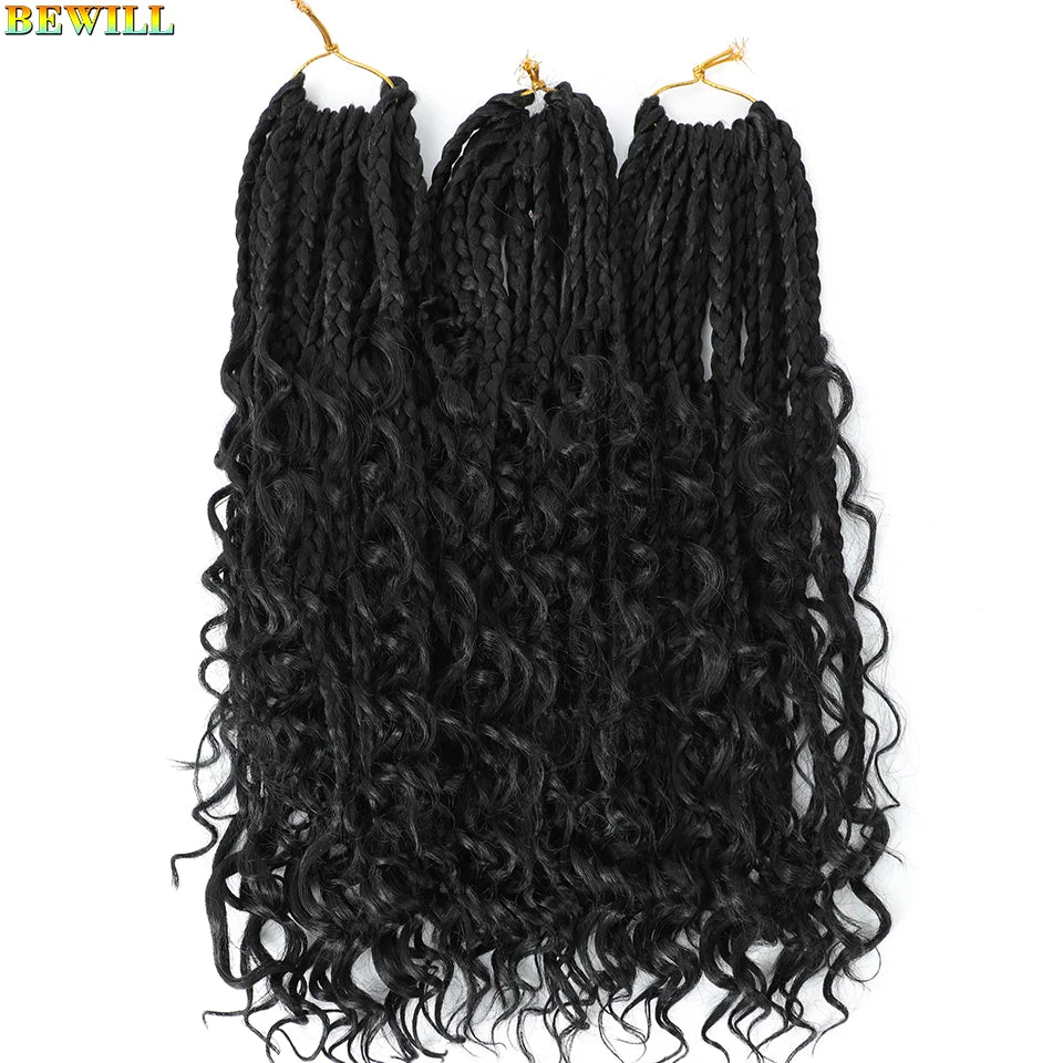 Goddess Box Braids Crochet Hair 14 18 24 Inch Bohemian Hippie Box Braids With Curly Ends Synthetic Braiding Hair for Black Women