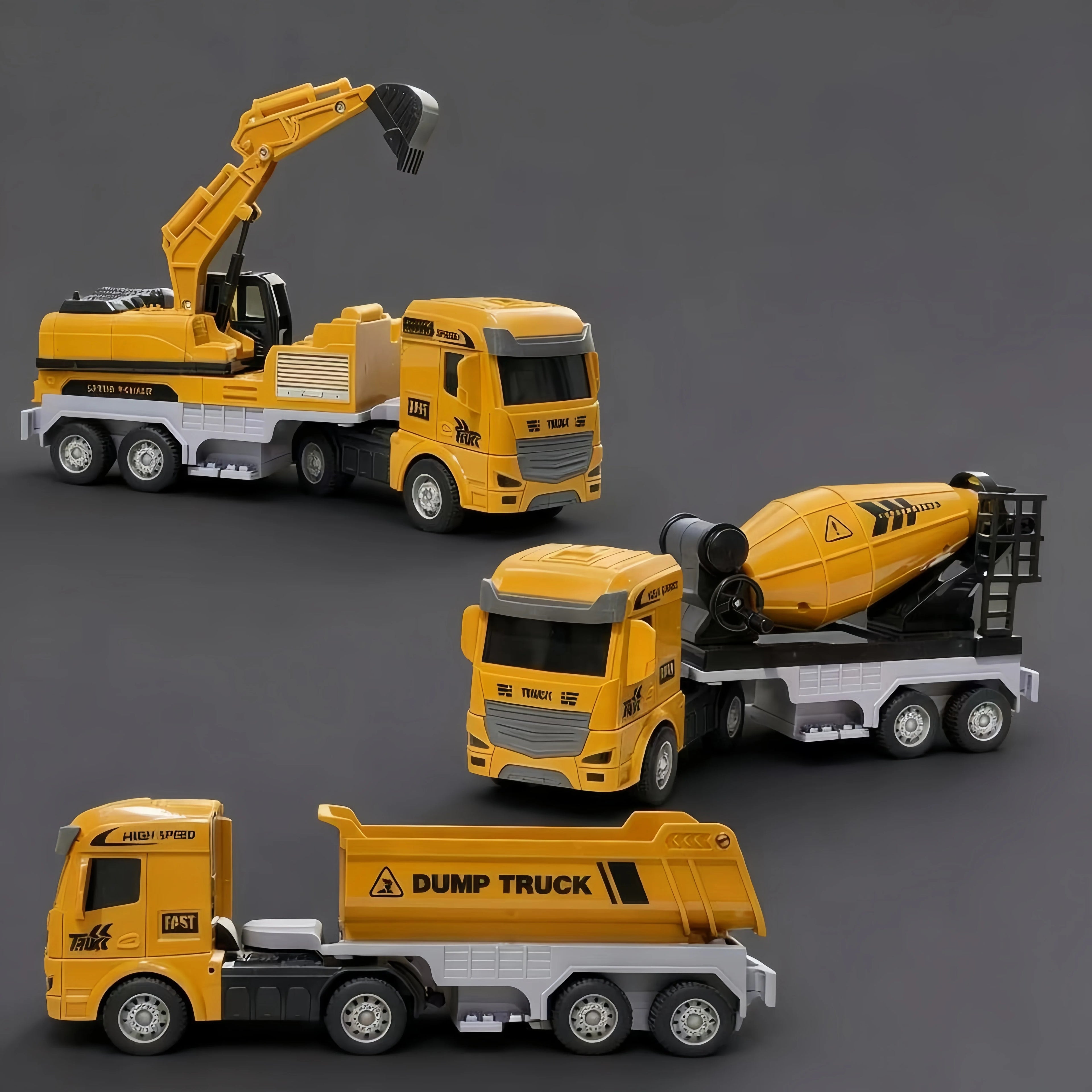 Inertia Toy Construction Vehicle Set - Mixer Digger Tipper Truck Toys for Boys And Girls Aged 3+ Engineering Playset