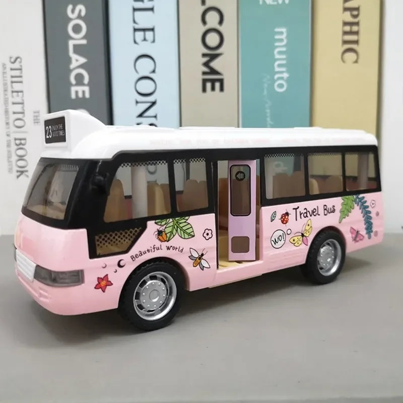 City Bus Toys Cars for Toddlers Cars for Boys Girls Pull Back Play Vehicle Bus Model with Sound Light Up & Open-able Doors