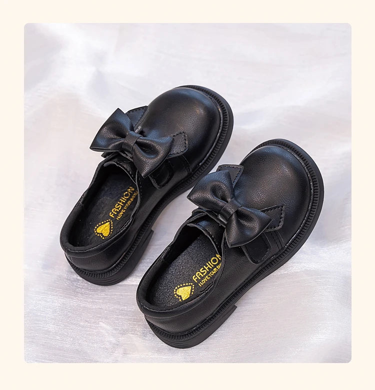 Girls' Bow Design Bonded Leather Flat Casual Shoes