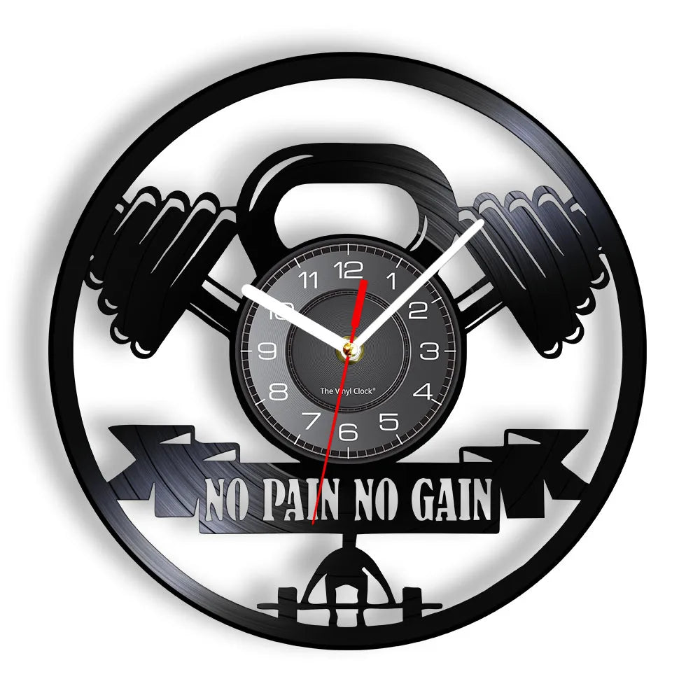 Fitness Equipment Theme Vinyl Record Fitness Wall Clock Home Decoration LED Backlight Modern Fitness Watch