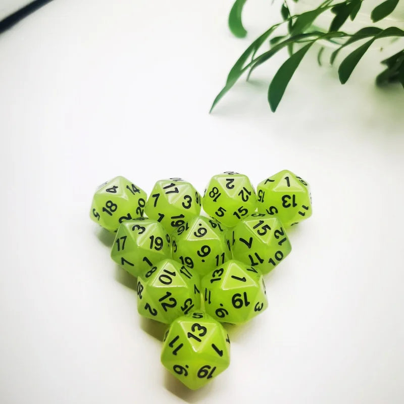 D20 Glow-in-the-Dark Polyhedral Dice Set | 10 Pieces | RPG, DND, MTG & More