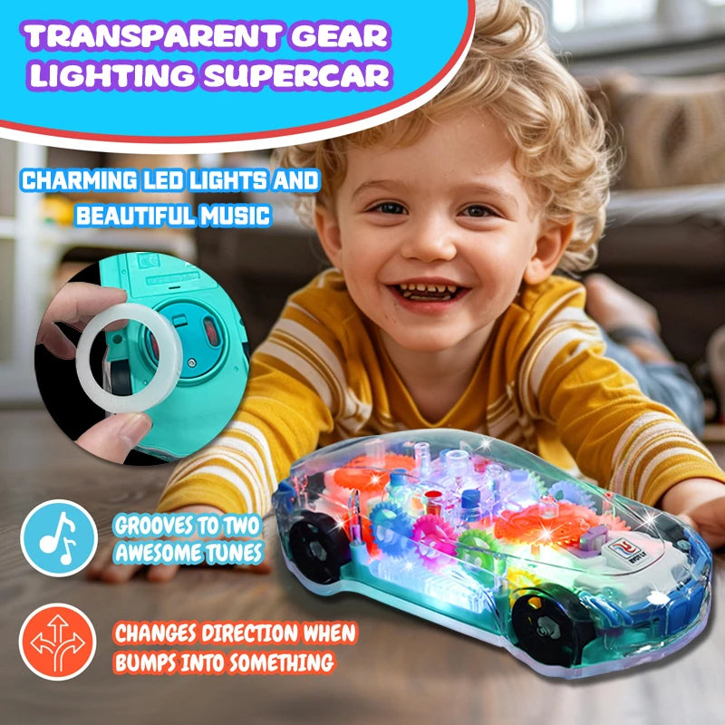 Simulated Electric Toy Car with Transparent Gear Rotation And Sound Light Effect Universal Baby Favorite Holiday Gift