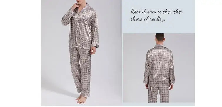 2026Men's Spring Summer Pajamas Sets Long Sleeve Tops&Pants Two-pieces Satin Home Clothes Male Ice Silk Printed Lounge Nightwear