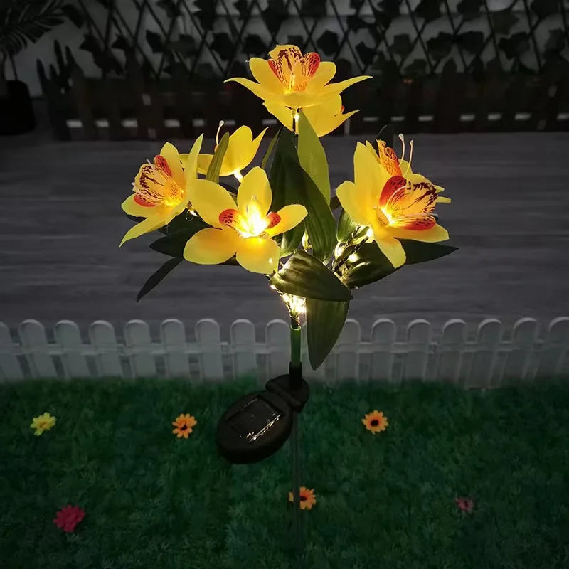Garden Solar Lawn Lamp LED Artificial Orchid Flower Ground Light Summer Wedding Holiday Party Outdoor Courtyard Patio Decoration