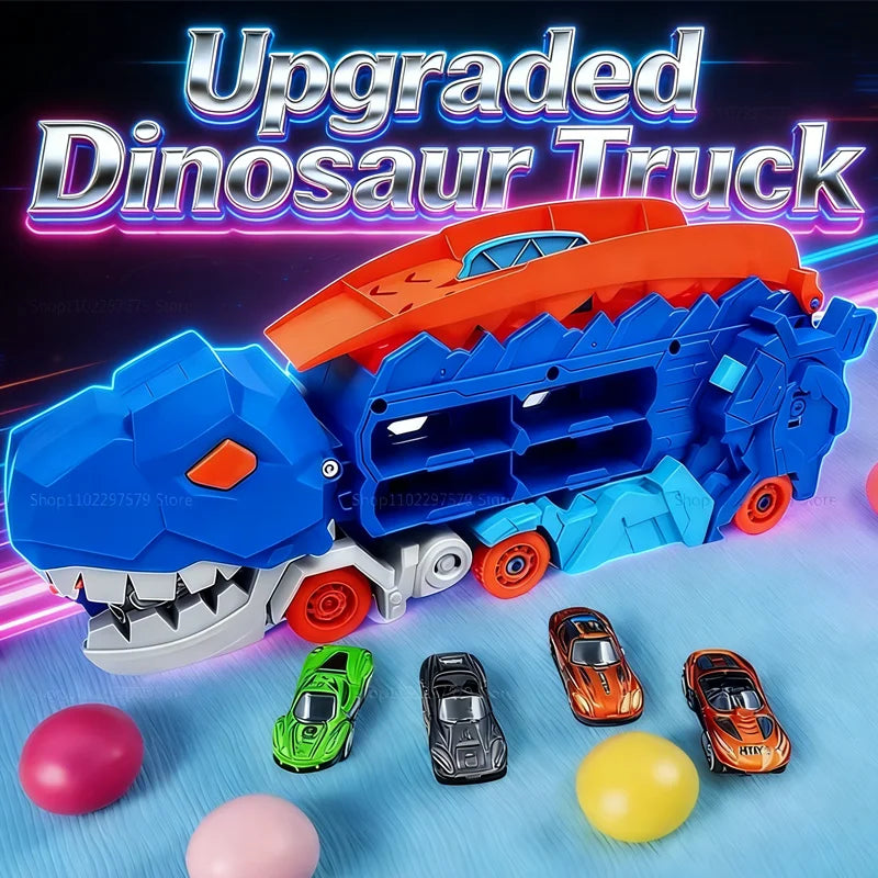 New Dinosaur Truck Race Track Toy Set With 4 Alloy Cars Foldable Transforming Into T-Rex STEAM Toys For Boys Girls Birthday Play