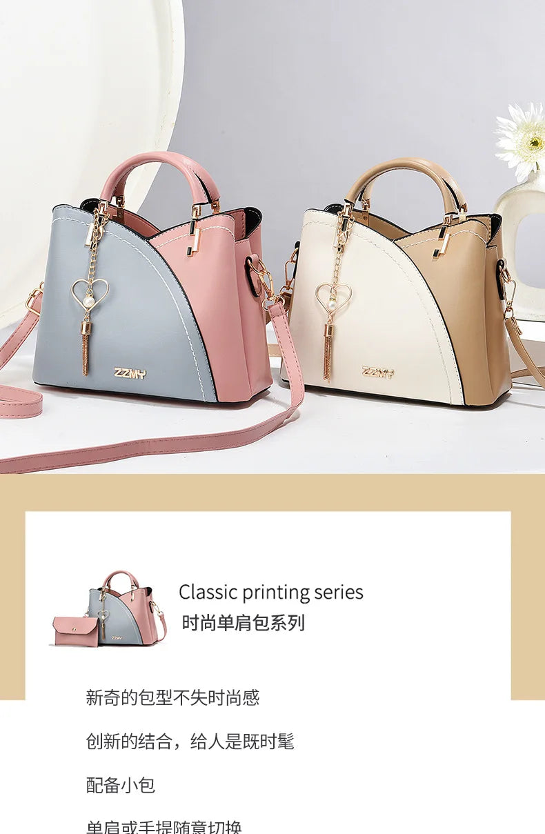 Women's Patchwork Appliqué PU Top-Handle Crossbody Tote