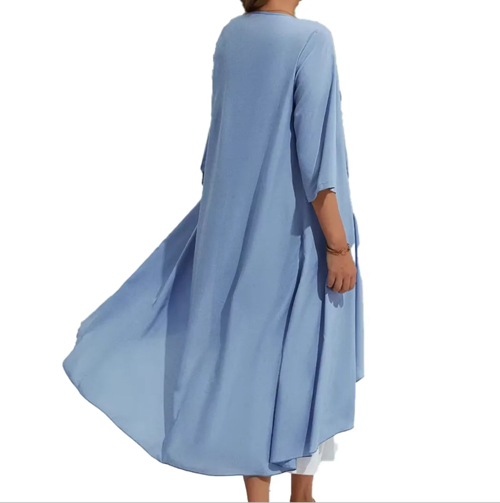 Women's Embroidered Spaghetti Strap Maxi Dress & Open Front Cover-Up Set
