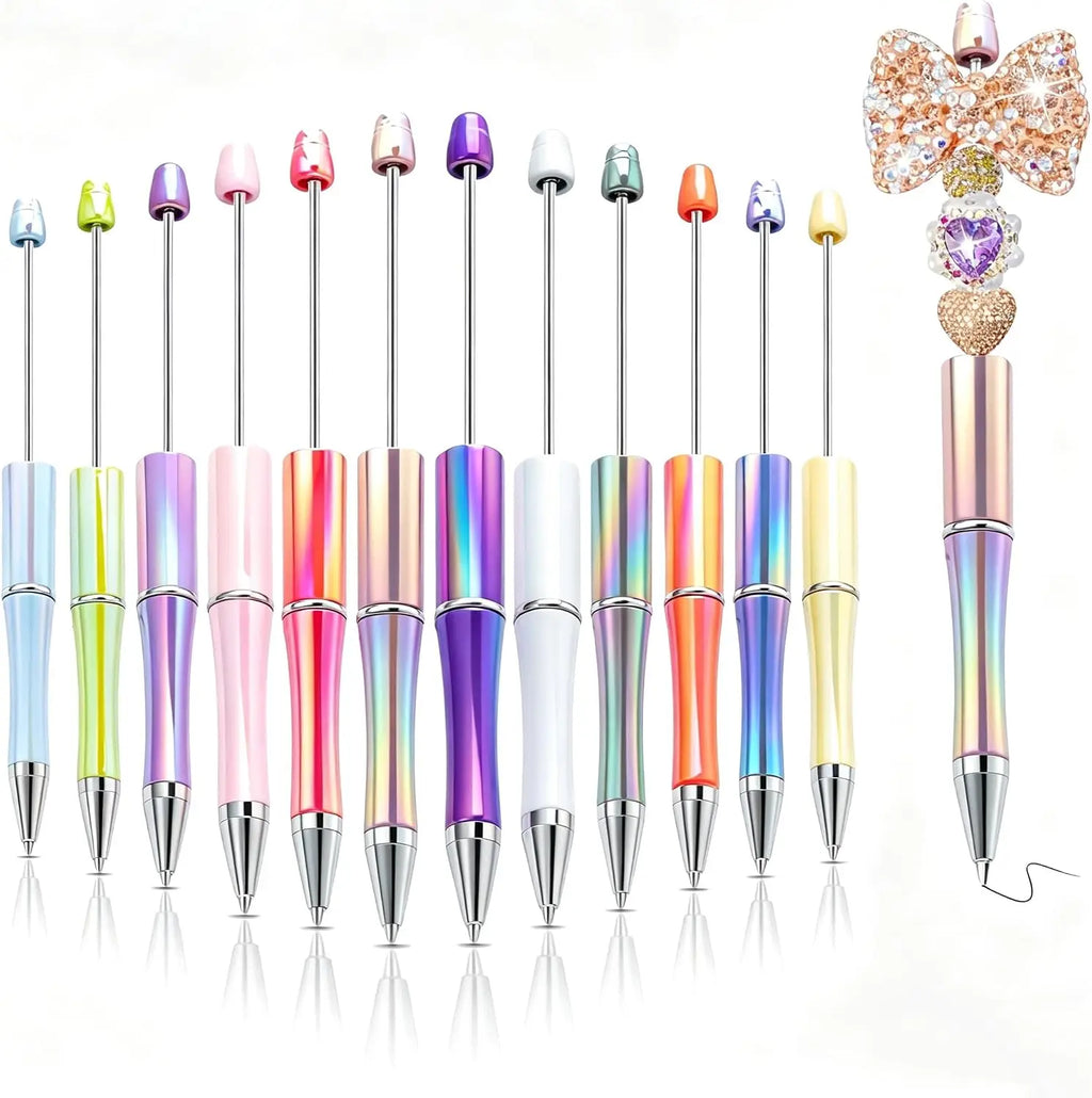 Beadable Pens for DIY | 12-Pack Gradient Beaded Ballpoint Pens | Party Favors & Gifts
