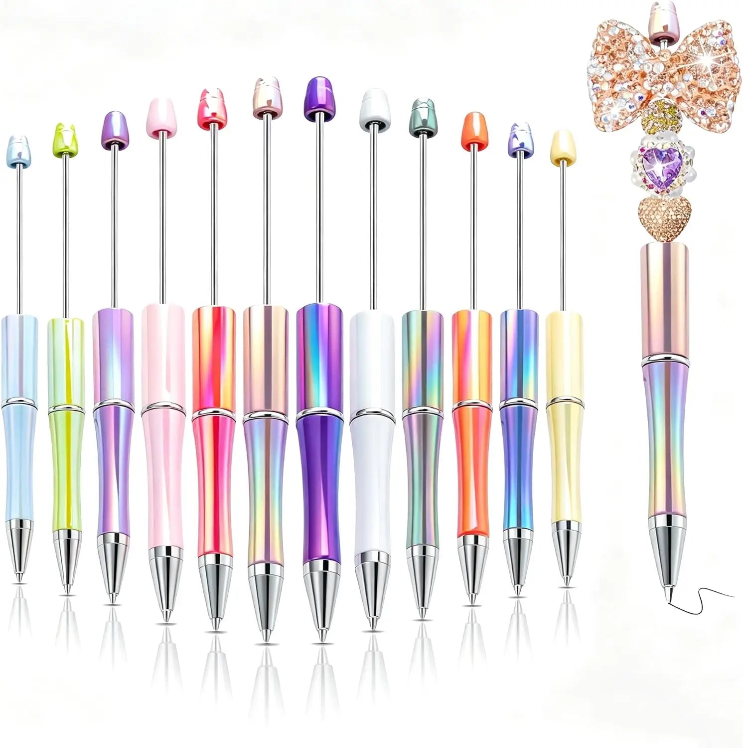 Beadable Pens for DIY | 12-Pack Gradient Beaded Ballpoint Pens | Party Favors & Gifts
