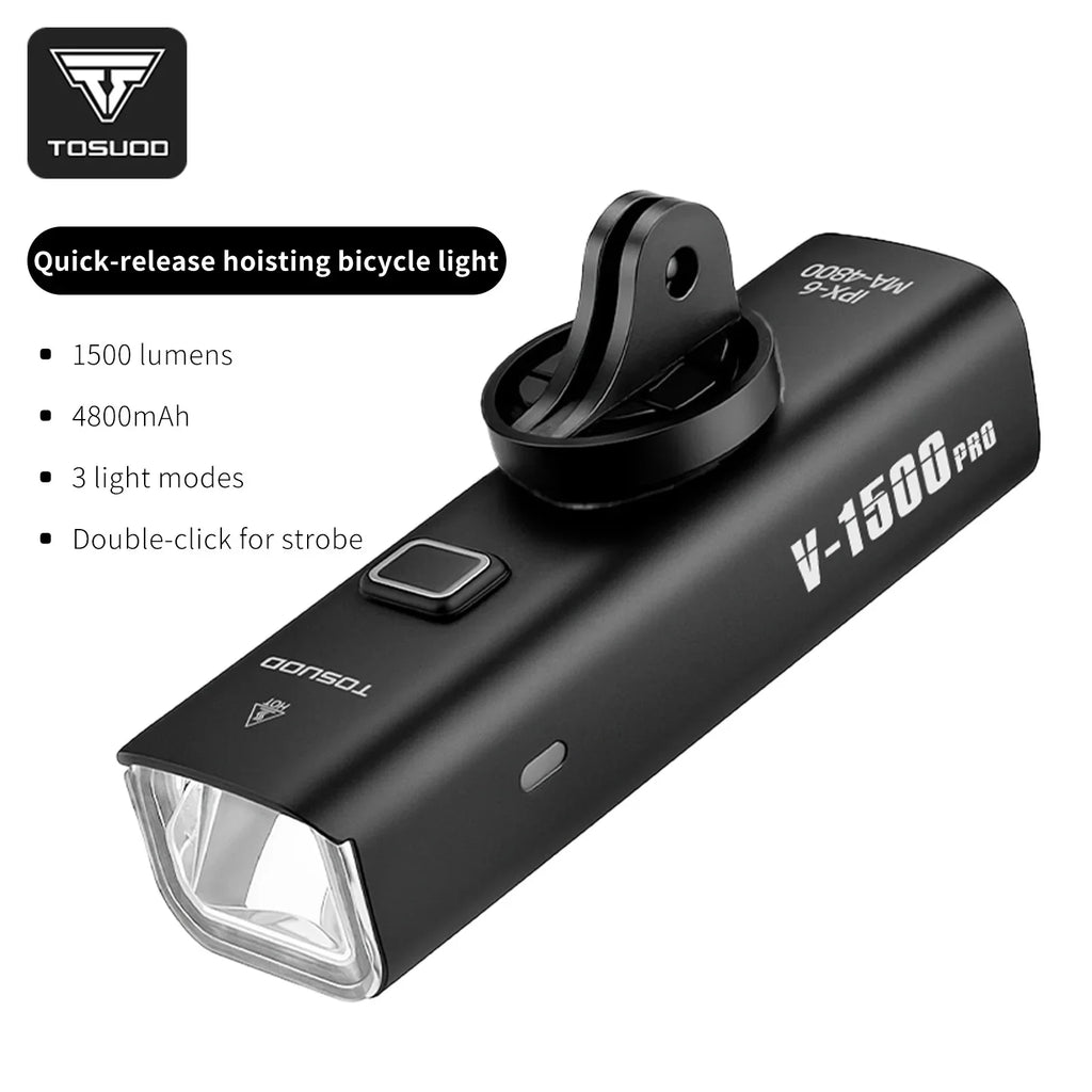 TOSUOD Bicycle Front light 1500 Lumens 4800mAh Bike Light Waterproof USB Charging IPX6 Waterproof Cycling Lamp Accessories