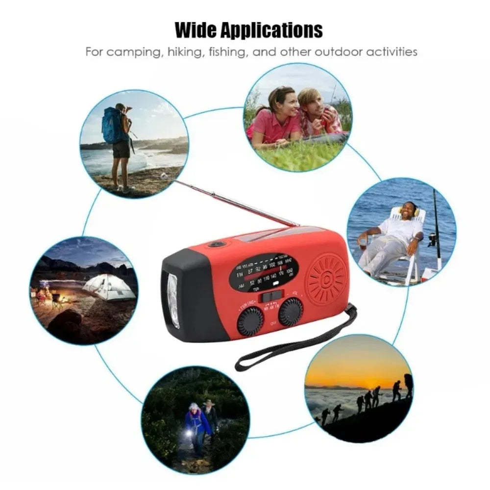 Emergency Weather 2000mAh Radio Portable Emergency Solar Radio Hand Crank Self Powered Phone Charger 3 Led Flashlight Am Fm