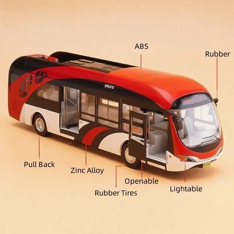 School Bus Car Model Diecast Metal Toy Vehicles City Bus Simulation Doors Openable Sound & Light Collection Kids Toys Gifts