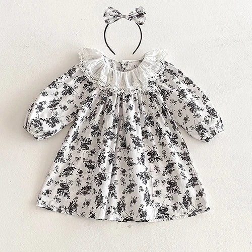 New Spring Sister Dress Kids Princess Dresses Long Sleeved Cotton Print 2-7Yrs Girl Party Dress Baby Girl Romper