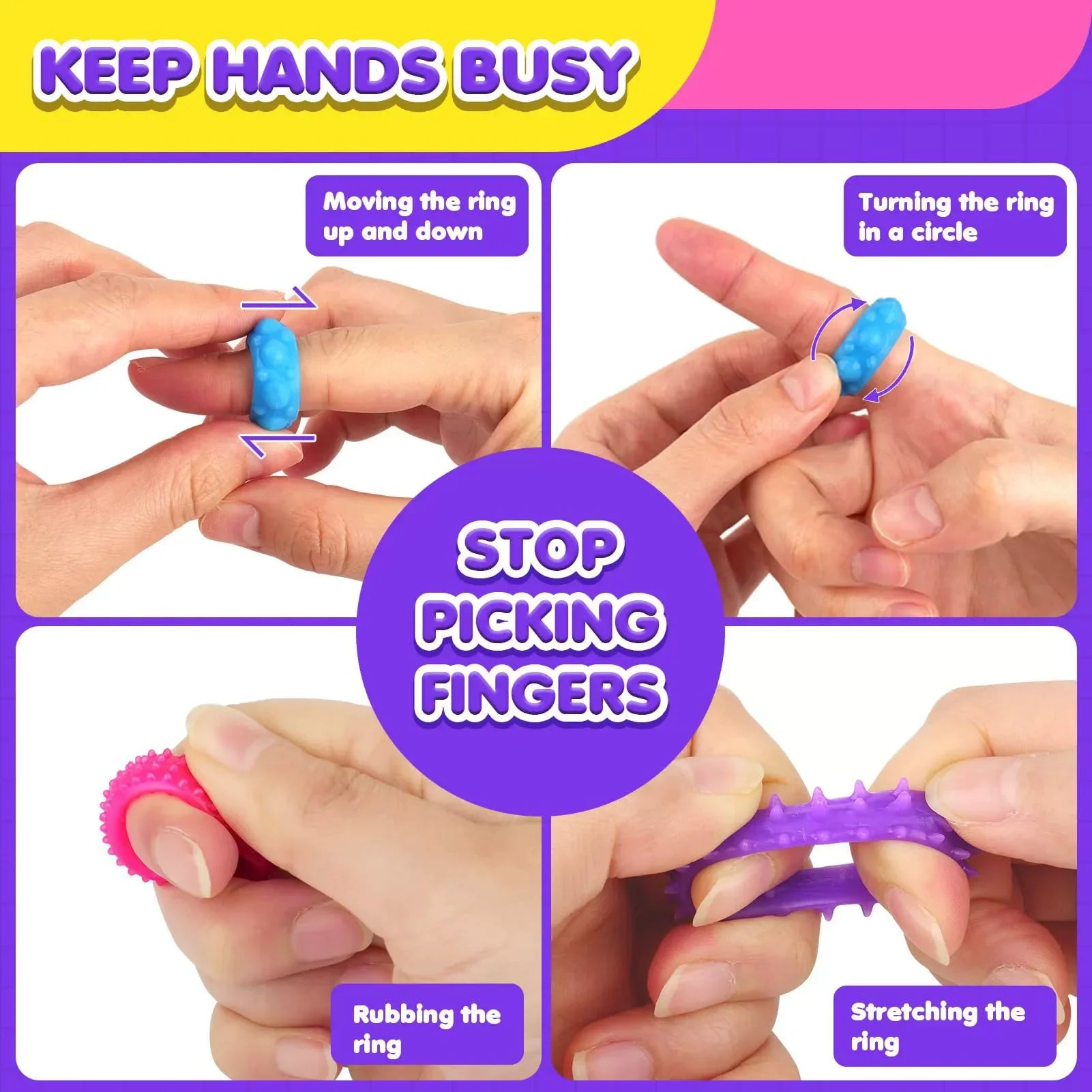 12/6/5PCS Fidegts Toys Silicone Sensory Rings Bracelet Stone Fun Fidgets for Kids Texture Stress Toys for Kids Autism Calming