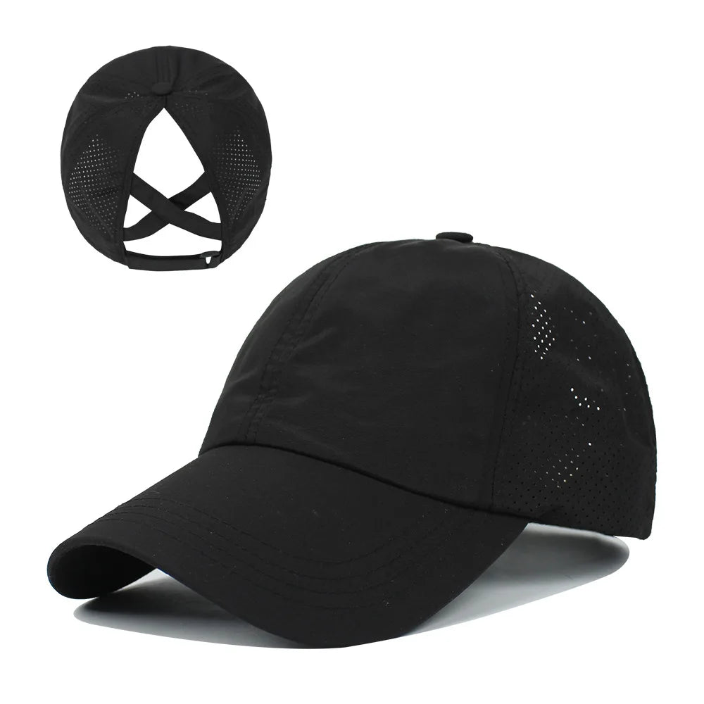 Women's Criss Cross Ponytail Baseball Cap – Breathable Mesh Sun Visor Hat | Adjustable Outdoor Sports Cap