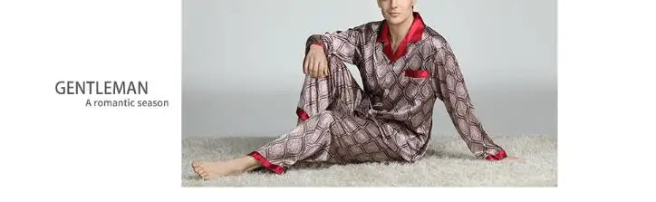 2026Men's Spring Summer Pajamas Sets Long Sleeve Tops&Pants Two-pieces Satin Home Clothes Male Ice Silk Printed Lounge Nightwear
