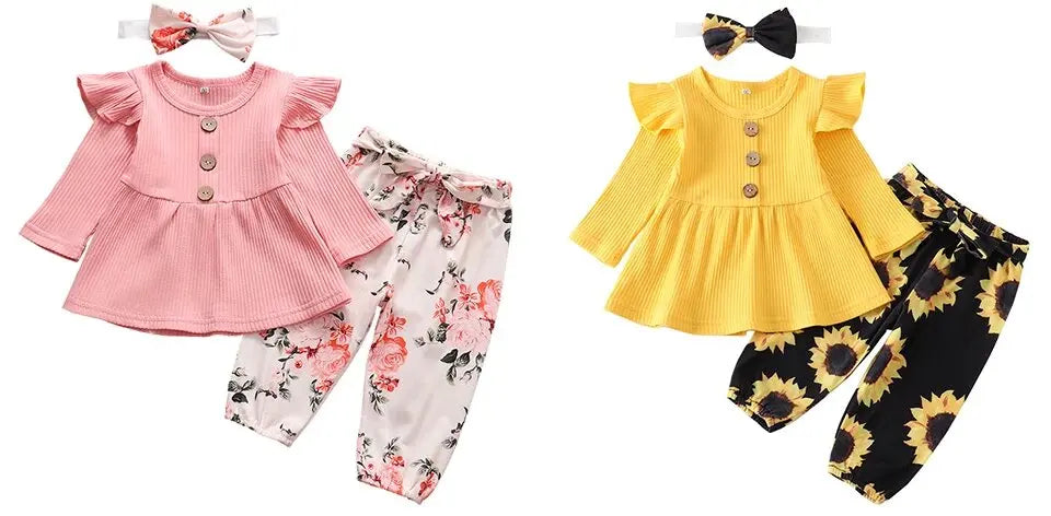 Newborn Baby Girl 3-Piece Knit Top, Floral Pants & Headband Set