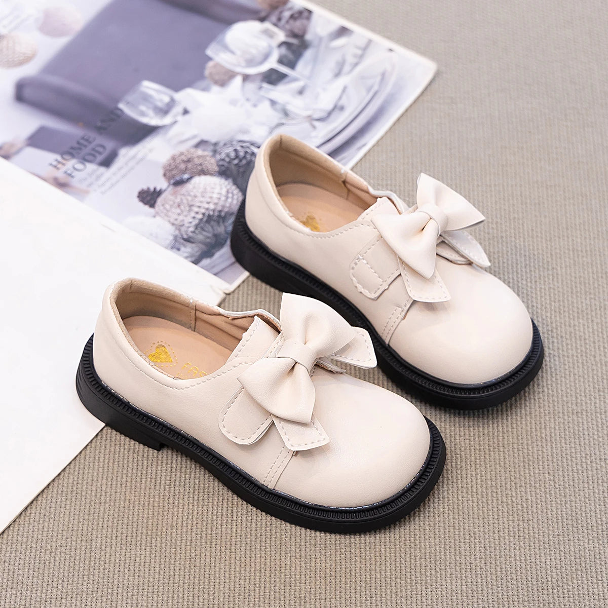Girls' Bow Design Bonded Leather Flat Casual Shoes