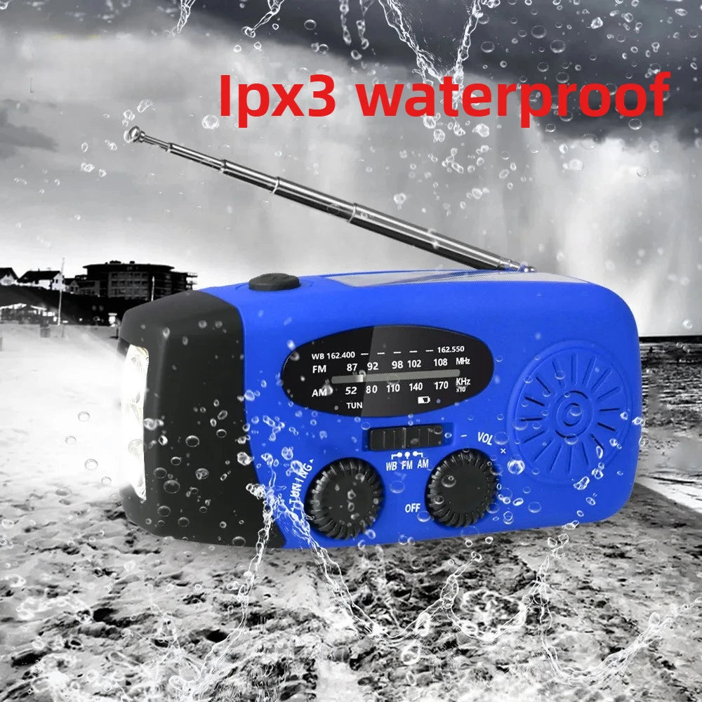 Emergency Weather 2000mAh Radio Portable Emergency Solar Radio Hand Crank Self Powered Phone Charger 3 Led Flashlight Am Fm