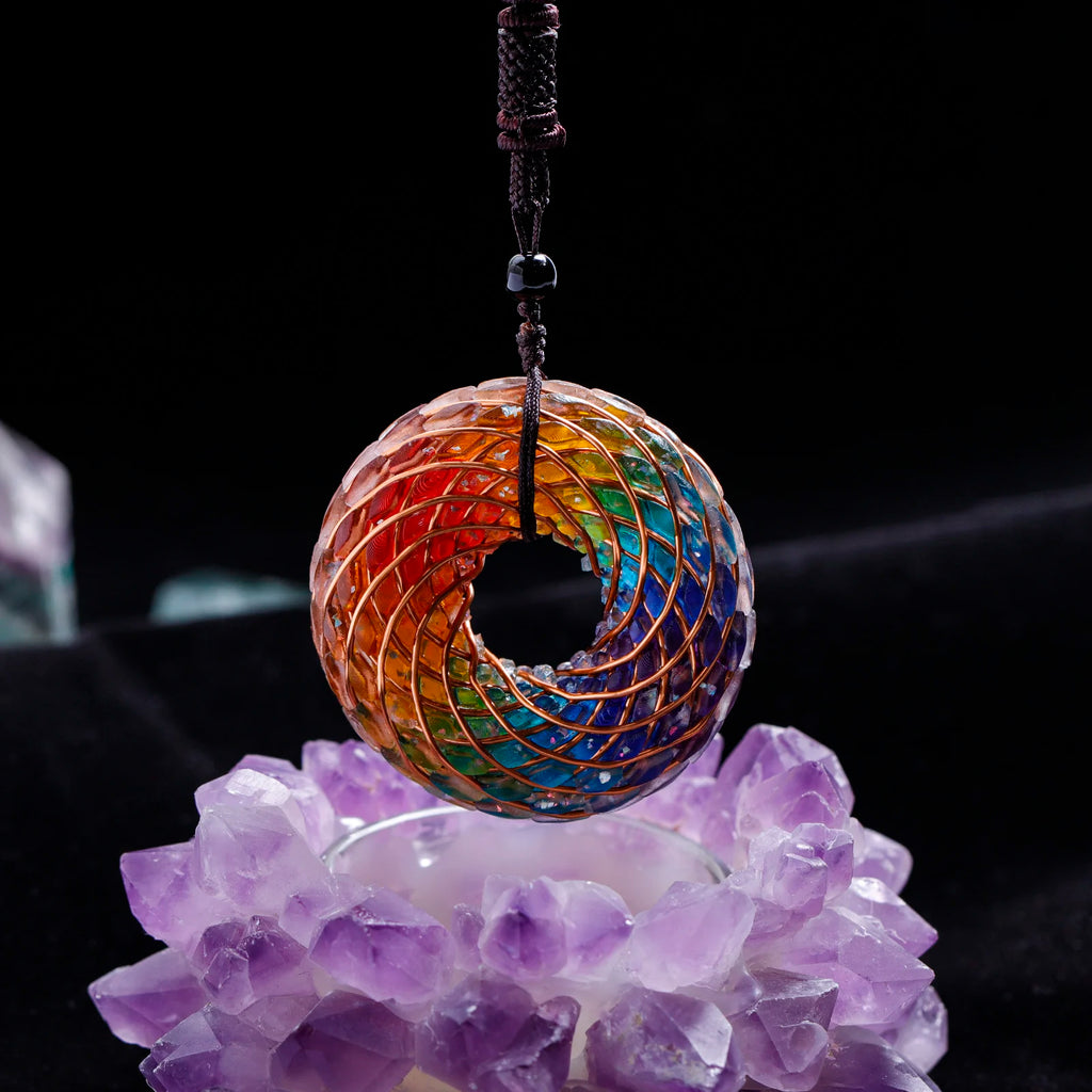 Rodin Coil & Amethyst  Orgone Pendant Necklace, Handmade pendant jewelry ，Adjustable Chain for Women & Men