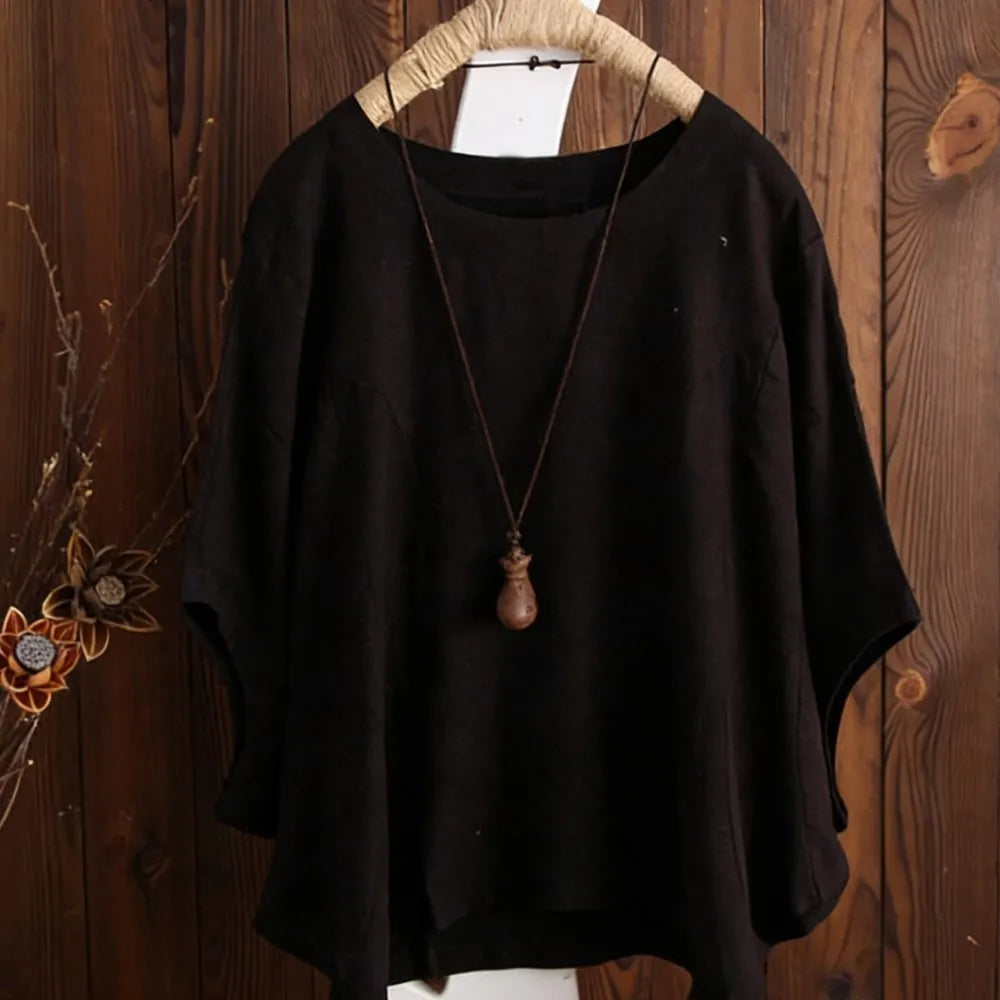 Summer Women's Blouse O-Neck Loose Pullover Tops Casual Half Sleeve Solid Color Tee Top Shirt Blusas Female Clothing Simple
